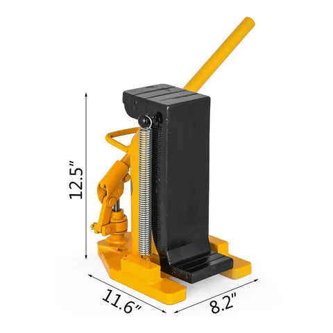 Shop Grade Hydraulic Toe Lift Jack With 22000 Lbs Lift Power, 12.5 inch tall dual action steel rigging tool.