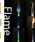 Pro Grade Propane MAPP Gas Bunsen Burner Set With Clamp Stand And Three Interchangeable Flame Heads showing various flame types