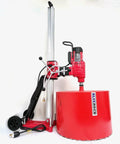 Tough As Nails 25 Inch Concrete Core Drill With 5000W Two Speed Diamond Coring Rig featuring a tilting stand and rolling cart.