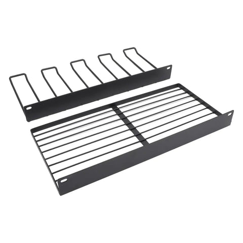 Heavy Duty Wall Mounted Power Tool Organizer With Massive Capacity Steel Drill Rack For Garage Storage quick screw mounts in black.