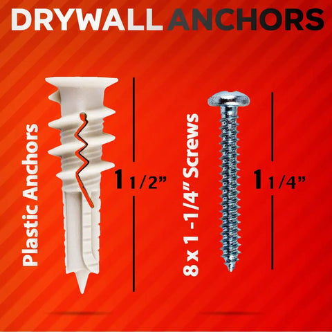 50 Piece Self Drilling Drywall Anchors And Screws Kit Size 8 By 1 And 1 Quarter Inch image showing plastic anchor and screw