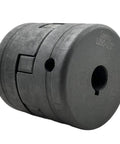 Close-up of Flexible 3-Piece L-Jaw Coupling Set With Rubber Spider For Log Wood Splitter, L090 From 1/2 Inch To 1 Inch Bore, Cast Iron