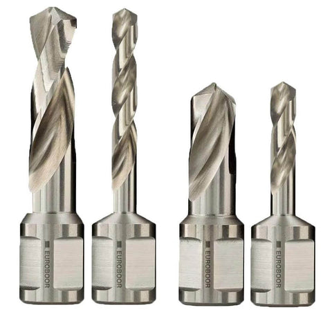 Set of four 5/16-inch HSS twist drill bits with Weldon shanks for magnetic drill presses