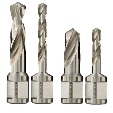 Built Tough Hss Twist Drill Bit For Magnetic Drill Presses With Swift Lock Weldon Shank And One Inch Depth Rating, set of four, steel construction.