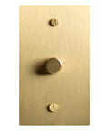 One Gang Solid Brass Rotary Dimmer Switch With Three Way And Single Pole Compatibility Satin Brass Finish Smooth Dimming For Modern And Classic Rooms Includes Knob Faceplate And Module, front view