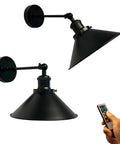 2-Pack Battery-Operated Remote Control Wall Lights, 55 Lumens Each, Cordless Vintage Black Shell Fixtures, remote in hand