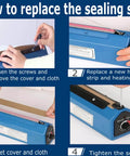 Steps to replace sealing strip on 12 Inch Impulse Heat Sealer For Plastic Bags Manual Tabletop Bag Sealer