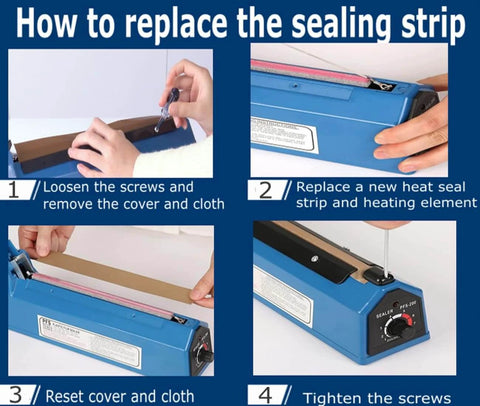Steps to replace sealing strip on 12 Inch Impulse Heat Sealer For Plastic Bags Manual Tabletop Bag Sealer