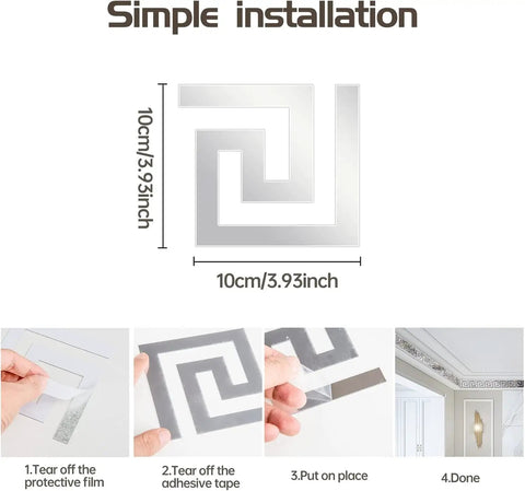 50 Piece Silver Mirror Tiles Peel And Stick For Bathroom Decor Removable 3D Acrylic Mirror Wall Decals installation steps