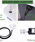 Components of Hydroponics Tower Indoor Growing System Vertical Garden Planter including pump and water level indicator.