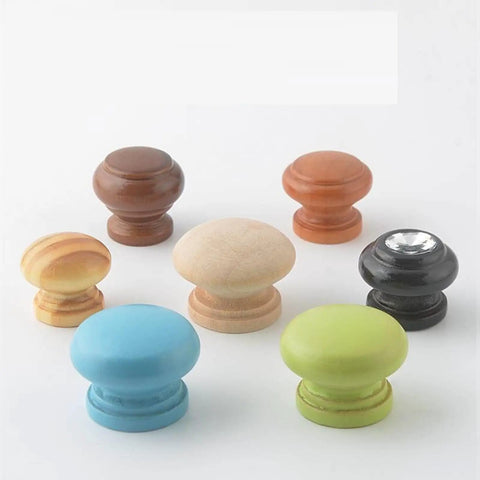 8 Pack Round Wooden Cabinet Knobs And Drawer Pulls, Modern Rustic Furniture Hardware With Smooth Burr Free Surfaces in multiple colors.
