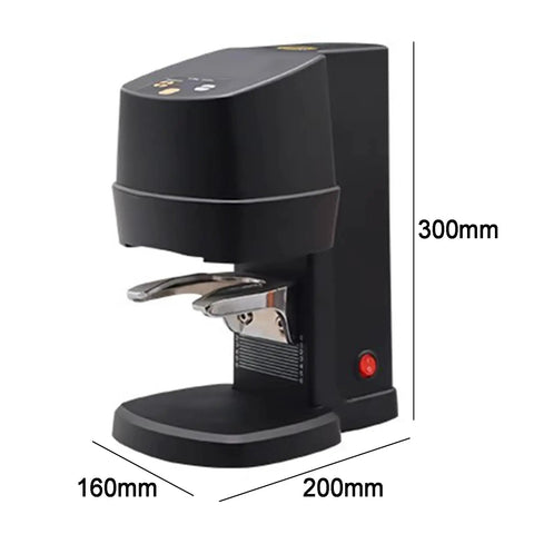 Auto Filling Electric Coffee Tamper 58 Mm Espresso Press Tool with adjustable settings and sleek black design, dimensions 300mm x 200mm x 160mm.