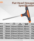 UrbanHui Orange T-Handle Hex Key Wrench Set Features 11 Precision Sizes Made From Durable Chromium Vanadium Steel For Tough Jobs And Pro Grade Torque Delivery Every Time You Fix Stuff Around The House. Orange T-handle hex key wrench, flat head, H3-H10 size chart, Cr-V steel.