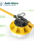 Construction Lights String 50Ft Temporary Work Light with 5 Integrated LED Bulbs showing carabiner and waterproof cover