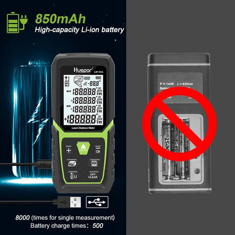 Image showing the Laser Distance Meter With 393 Feet Range And All Day Battery Life Built In Li Ion Battery And Electric Angle Sensor.