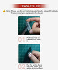 Front view of Sixcow aluminum self-centering doweling jig and scribe tool with step-by-step usage screenshots