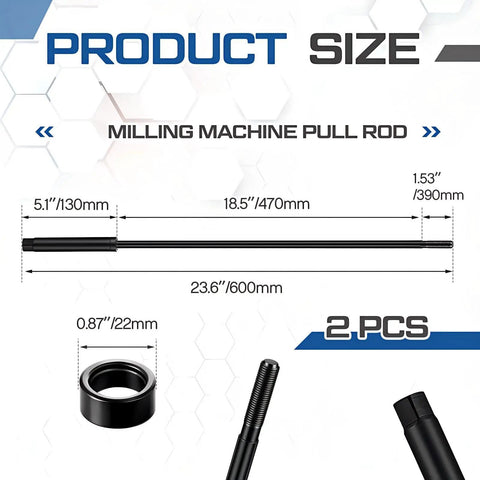 Two Pack Milling Machine Pull Rods For R8 7 By 16 Inch Thread Draw Bar Fit Bridgeport Style Milling Machines diagram
