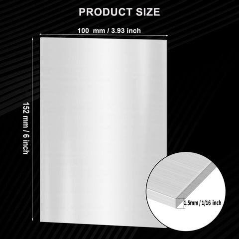304 stainless steel sheet, front view, 4x6 in, 1/16 in thick (1.5 mm) for DIY crafts