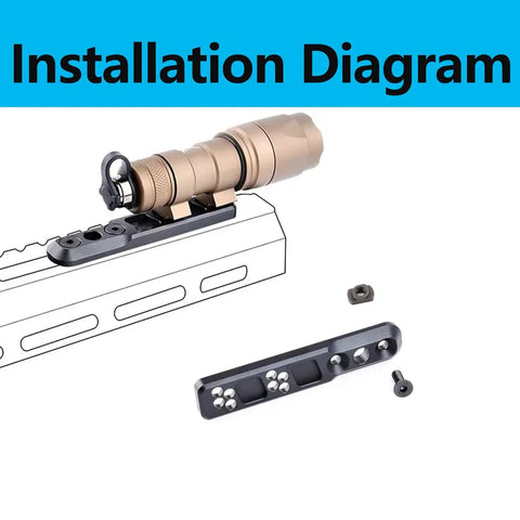 Installation diagram for Rock Solid M4 Mlok T Nuts And Screws Bulk Pack including heat treated steel fasteners and light.