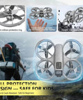 Beginner Friendly Kids Drone With Camera And Remote, Brushless Motor, Safe Spiral Guard, and FPV Video, Gray in outdoor setting