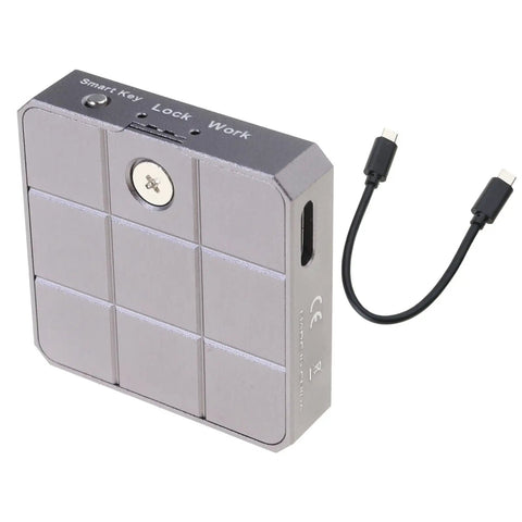 Rock Solid M.2 NVMe 2230 SSD Enclosure Tool Free External Hard Drive Case showing aluminum housing and USB C connection.