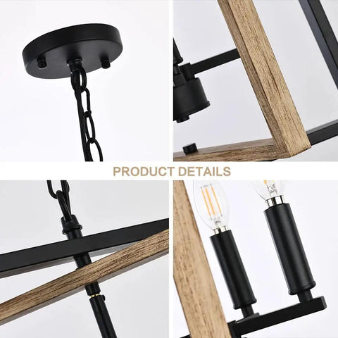 Close-up details of black hanging lights pendant ceiling fixtures for kitchen island and living room modern industrial style.