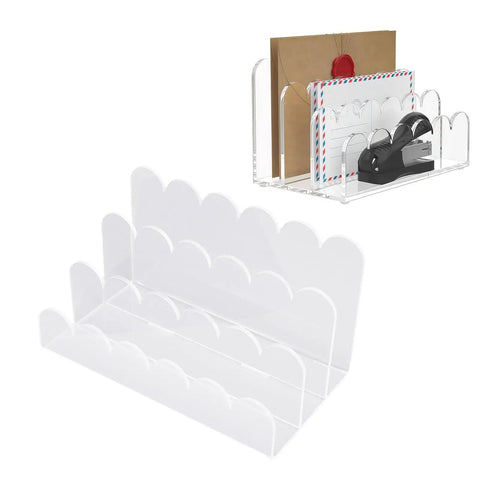 Clear 3 Slot Desktop Letter Holder With Wavy Design Acrylic Mail Tray for Home Office Desk stationery