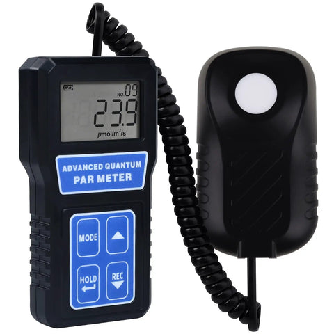 PAR Light Meter for LED Grow Lights with PPFD Data Logging, 400-700nm Range, handheld sensor and display