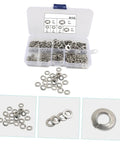 Stainless Steel Washers Set 350 Pc Assortment With Multiple Sizes And Spring Lock Features, Flat Washers For Screws And Nuts, Built For Auto And Industrial Projects, Durable Gasket Washers For Any Hardware Job in labeled storage case