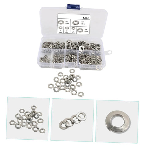 Stainless Steel Washers Set 350 Pc Assortment With Multiple Sizes And Spring Lock Features, Flat Washers For Screws And Nuts, Built For Auto And Industrial Projects, Durable Gasket Washers For Any Hardware Job in labeled storage case