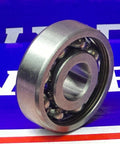 6200 Bearing 10x30x9mm Open chrome steel side view on colorful background
