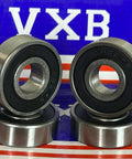 4-Pack 6201-2RS Ball Bearings Rubber Sealed 6201RS, chrome steel, 12mm ID x 32mm OD, on display with double rubber seals.