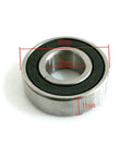 Close-up of a sealed deep groove ball bearing, dimensions 15x35x11 mm, part of the 4 Pack 6202RS Front And Rear Wheel Bearings Set For Coleman Powersports CT200UEX Trail 200cc Baja MB165 MB200 Mini Bikes 6202Z Chrome Steel Deep Groove Ball Bearings With Standard Grease Fill Built For Beefy Performance.