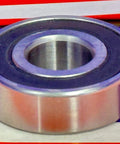 Side view of 6203-2RS Bearing - Premium Quality, showing rubber seal and chrome finish, 17mm x 40mm x 12mm, deep groove design.
