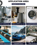 Various application fields for 10 Pcs 6203-2RS Double Rubber Seal Deep Groove Ball Bearings including machinery, appliances, and automotive.