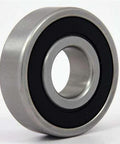 6203LU Bearing 17x40x12mm Sealed Ball Bearing, side view showing rubber seals and chrome steel construction
