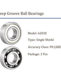 2 Pack 6203Z Deep Groove Ball Bearings 17x40x12mm Chrome Steel Shielded and Pre Lubricated, Durable High-Performance Bearings
