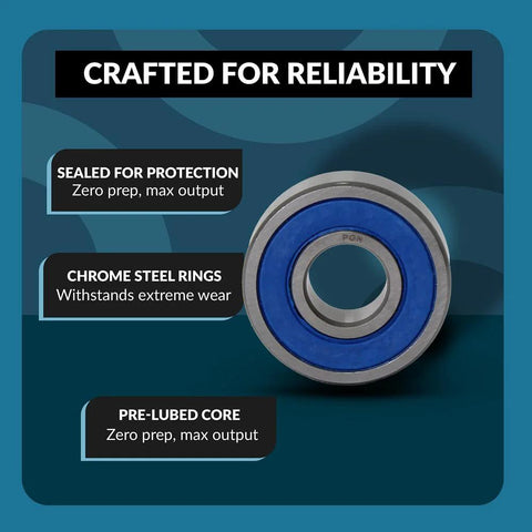 Front view of two 6204-2RS chrome steel sealed ball bearings with blue rubber seals, 20x47x14 mm