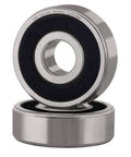 6301 2RS pre-lubricated deep groove ball bearing with double rubber seals, showing chrome steel construction, 12x37x12mm size.