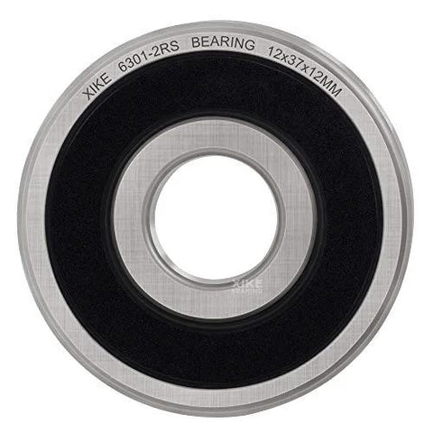 6301 2RS Pre-Lubricated Deep Groove Ball Bearing with double rubber seals, 12x37x12mm, top view showing size markings and seals.
