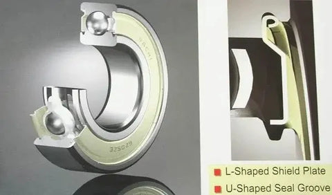 Cutaway view of 6302ZZENR Nachi Bearing Shielded C3 Snap Ring Japan 15x42x13 Bearing showing L-shaped shield plate and seal groove.