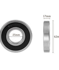 Deep Groove Ball Bearing 6305RS 25x62x17mm Carbon Steel Double Sealed; front and side view with dimensions