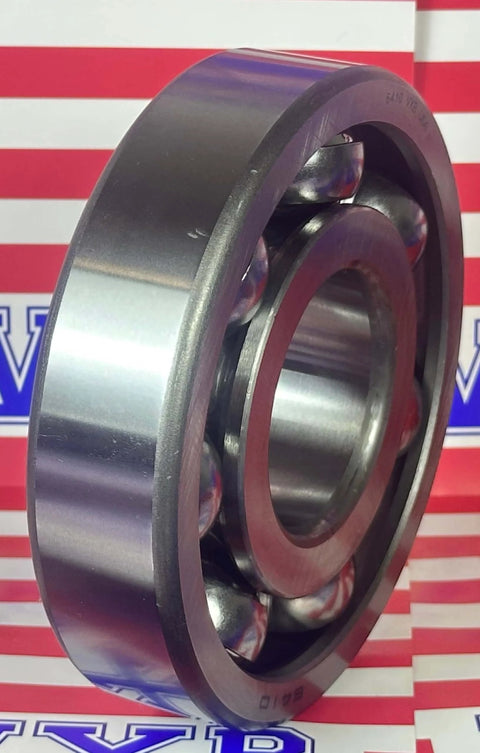 6410 Bearing 50x130x31mm - Open Heavy Duty Deep Groove Ball Bearing angled view on striped background