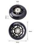 8 Pack 64mm 82A Indoor Inline Skate Replacement Wheels, Indoor Skating Wheels with ABEC-7 Bearings, Luggage Wheels, Training Wheels for Scooter - Black, showing dimensions