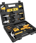 65 Piece General Household Tool Set With Durable Chrome Finish Hand Tools In Portable Blow Molded Storage Case For Home DIY Projects Anti Corrosion Steel Meets ANSI Standards displayed open