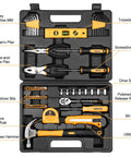 65 Piece General Household Tool Set With Durable Chrome Finish Hand Tools In Portable Blow Molded Storage Case For Home DIY Projects Anti Corrosion Steel Meets ANSI Standards
