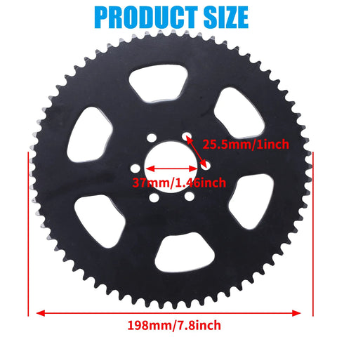 Image of a 65 Teeth 35 Chain Rear Sprocket For Coleman Mini Bikes And Go Karts, showing dimensions and sprocket design.