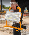 Man holding Bright 6500LM LED Work Light With Stand, 500W Equivalent Flood Light, IP67 Waterproof, 10 Foot Cord With Switch