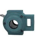 Front view of Single Unit 65mm Wide Set Screw Take-Up Unit CUCT213C with Open Cast Iron Cover, 2-Bolt Mount, Sealed Ball Bearing Compatible.