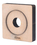 65mm Circular Cutting Die For Leather Cardboard Rubber Plastic Clay And Layered Fabric, alloy steel on birch wood base, side view